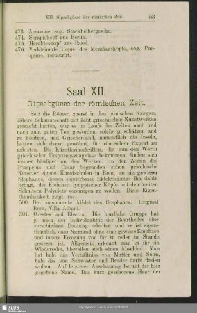 Saal. XII. Gipsabgüsse der römischen Zeit