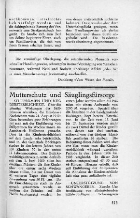 Mutterschutz und Säuglingsfürsorge