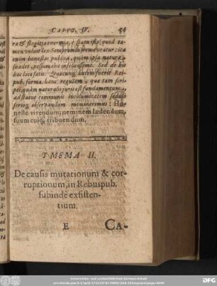 Tmema II. De causis mutationum & corruptionum, in Reubspub. subindè exsistentium.