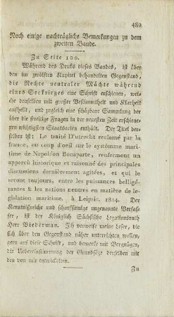 Noch einige nachträgliche Bemerkungen zu dem zweiten Bande. (unvollständig)