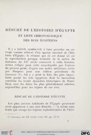 Résumé de l'histoire d'Égypte et liste chronologique des rois égyptiens