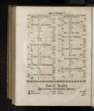 Das III. Register Der erklärten Griechischen Wörter.