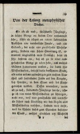Von der Lesung metaphysischer Bücher.