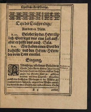 Text der Leichpredigt/ Aus dem 68. Psalm.