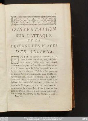 Dissertation Sur L'Attaque Et La Défense Des Places Des Anciens.