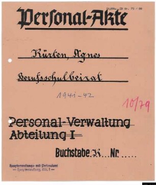 Beiräte für die Berufsschulen - Personalakten: Agnes Kürten, Direktor-Stellvertreterin.