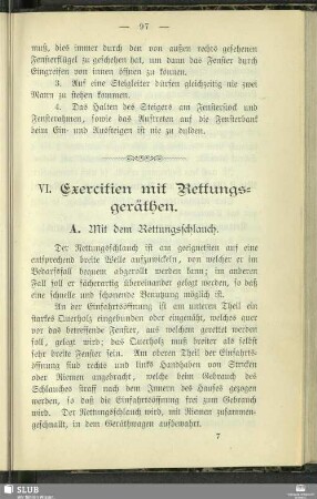 VI. Exercitien mit Rettungsgeräthen