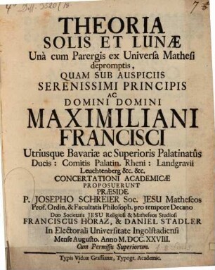 Theoria Solis Et Lunæ : Unà cum Parergis ex Universa Mathesi depromptis
