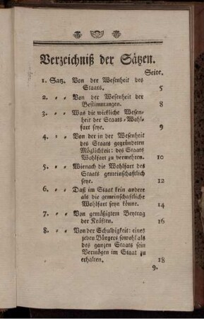 Verzeichniß der Sätzen