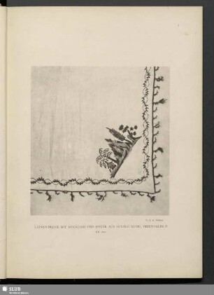Leinen-Decke mit Stickerei und Spitze aus bunter Seide, orientalisch