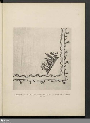 Leinen-Decke mit Stickerei und Spitze aus bunter Seide, orientalisch
