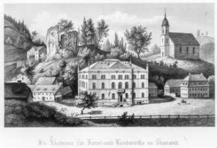 Die Akademie für Forst- und Landwirte bei Dresden : Die Akademie für Forst- und Landwirte bei Dresden, Radierung; 11,7 x 19,8 cm, nach 1849. Dresden: Kupferstich-Kabinett A 132656 in Sax.top. Va,3,23