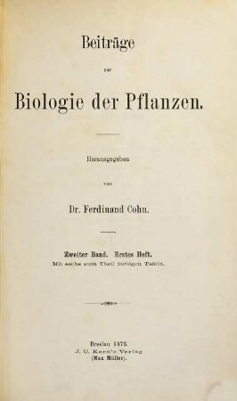 Beiträge zur Biologie der Pflanzen, 2. 1877