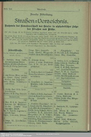 2. Häuserbuch : Zweite Abteilung. Straßen-Verzeichnis