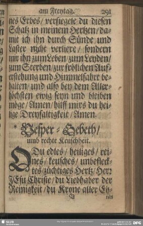 Vesper-Gebeth am Freytag
