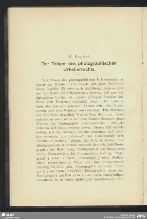 IV. Der Träger des photographischen Urheberrechts