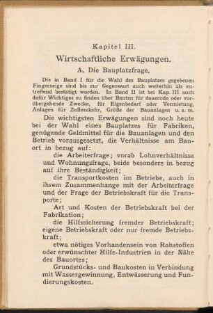 Kapitel III. Wirtschaftliche Erwägungen.