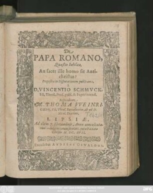 De Papa Romano, Quaestio Iubilaea, An sacer ille homo sit Antichristus?