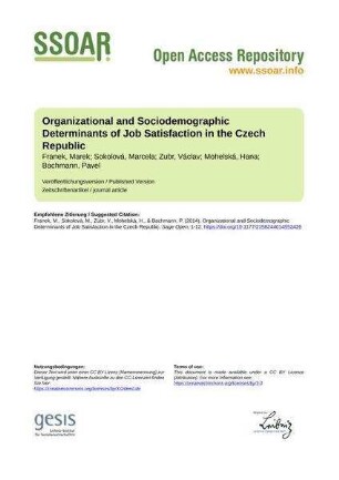 Organizational and Sociodemographic Determinants of Job Satisfaction in the Czech Republic