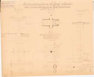 Kraffohl-Schleuse, Elbing Umbau: Bewegungsvorrichtung für die Schutz- und Betriebstore des Oberhauptes: Aufsicht, Schnitte, Details 1:20, 1:10