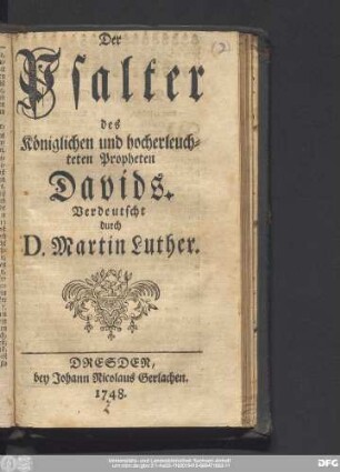 Der Psalter des Königlichen und hocherleuchteten Propheten Davids
