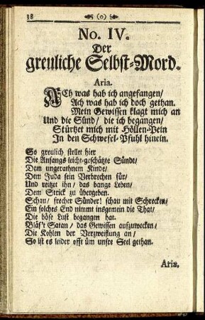 No. IV. Der greuliche Selbst-Mord.