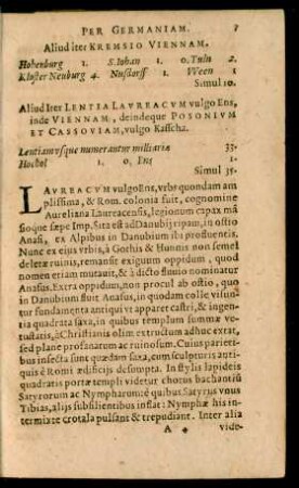 Aliud Iter Lentia Laureacum vulgo Ens, inde Viennam, deindeque Posonium Et Cassouiam, vulgo Kasscha
