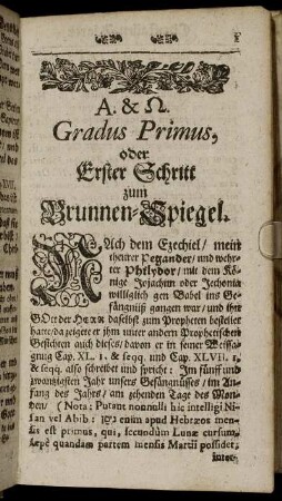 A. & Ω. Gradus Primus, oder Erster Schritt zum Brunnen-Spiegel.