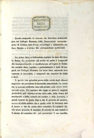 Compendio di allarmi magnetici che precedettero gli avvisi telegrafici a Roma di temporali e burrasche pei mesi di Luglio e di Agosto 1865