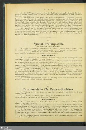 VI. Special-Prüfungsstelle für Schweizer Postwerthzeichen
