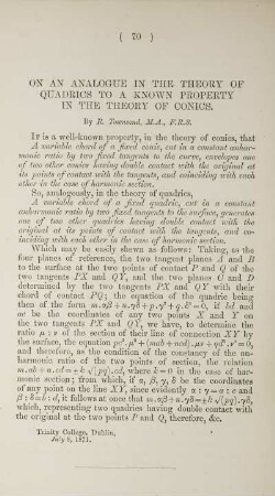 On an analogue in the theory of quadrics to a know property in the theory of conics.