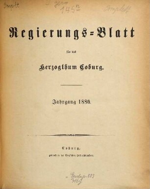 Regierungs-Blatt für das Herzogtum Coburg. 1886