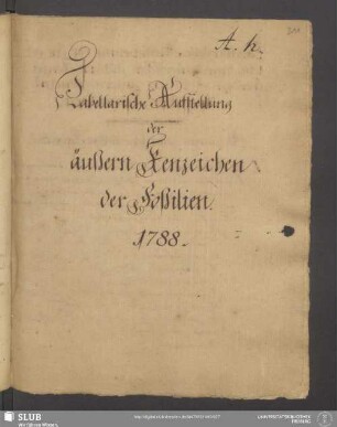 Tabellarische Aufstellung der äußern Kenzeichen der Foßilien 1788
