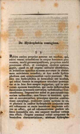 De hydrophobia contagiosa : Dissertatio inauguralis