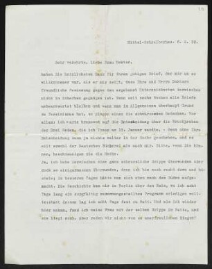 Brief von Hans von Hülsen an Margarete Hauptmann