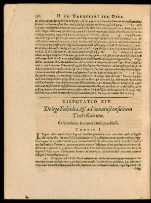 Disputatio XIV. De lege Falcidia, et ad Senatusconsultum Trebellianum.
