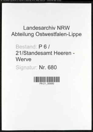 Sterberegister Standesamt Heeren-Werve