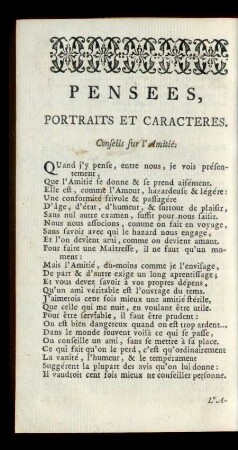 Pensees, Portraits Et Caracteres.