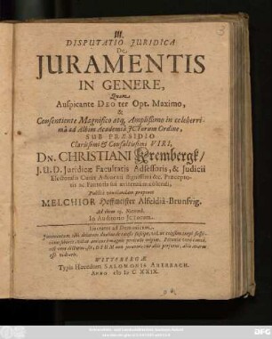 Disputatio Iuridica De Iuramentis In Genere