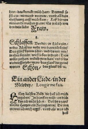 Ein ander Liede/ in der || Melodey/ Longir me fais. ||