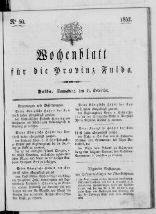 Nr. 50, Ausgabe vom 11. Dezember 1852
