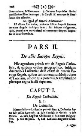 Caput I. De Regnis Catholicis [Das erste Capitel. Von denen Catholischen Koenigreichen]
