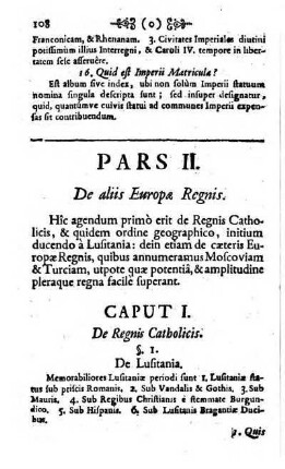 Caput I. De Regnis Catholicis [Das erste Capitel. Von denen Catholischen Koenigreichen]