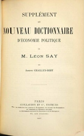Nouveau dictionnaire d'économie politique, Suppl‘̂ment