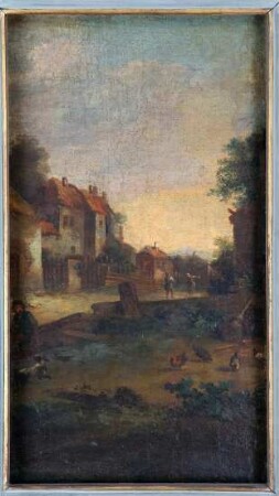 Landschaft mit Gehöft und Hühnern (Fragment)