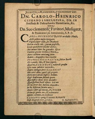 Illustri, Magneficio, & Generoso DN: Dn. Carolo-Henrico...