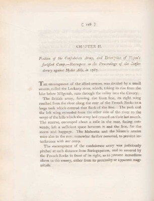 Chapter II. Position of the Confederate Army, and description of Tippoo's fortified camp ...