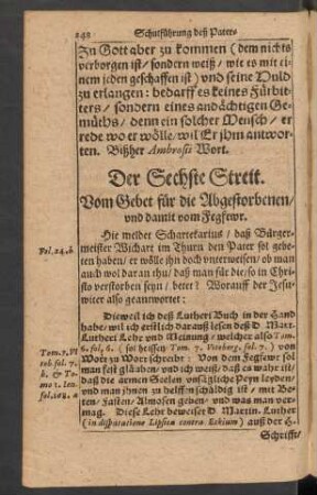 Der Sechste Streit. Vom Gebet für die Abgestorbenen/ und damit vom Fegfewr.