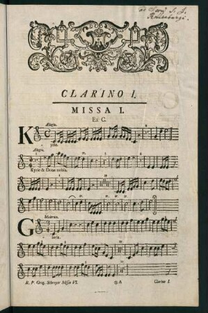 1-10, Clarino I. Missa I. ex C. - Missa III. ex F.