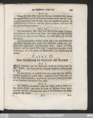 Caput IV. Von Vorführung der Remonte und Recruten.